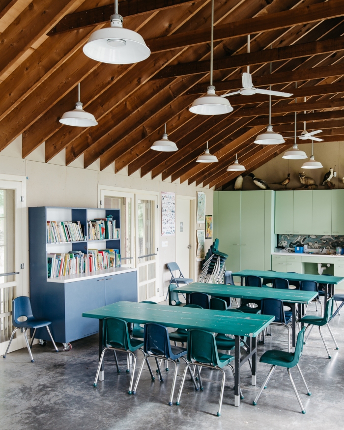 Summer camp classroom at the Norman Bird Sanctuary in Middletown, RI. Architecture by Foster Associates. Photographed by Caroline Goddard for Hope State Style, November 2018. All rights reserved.